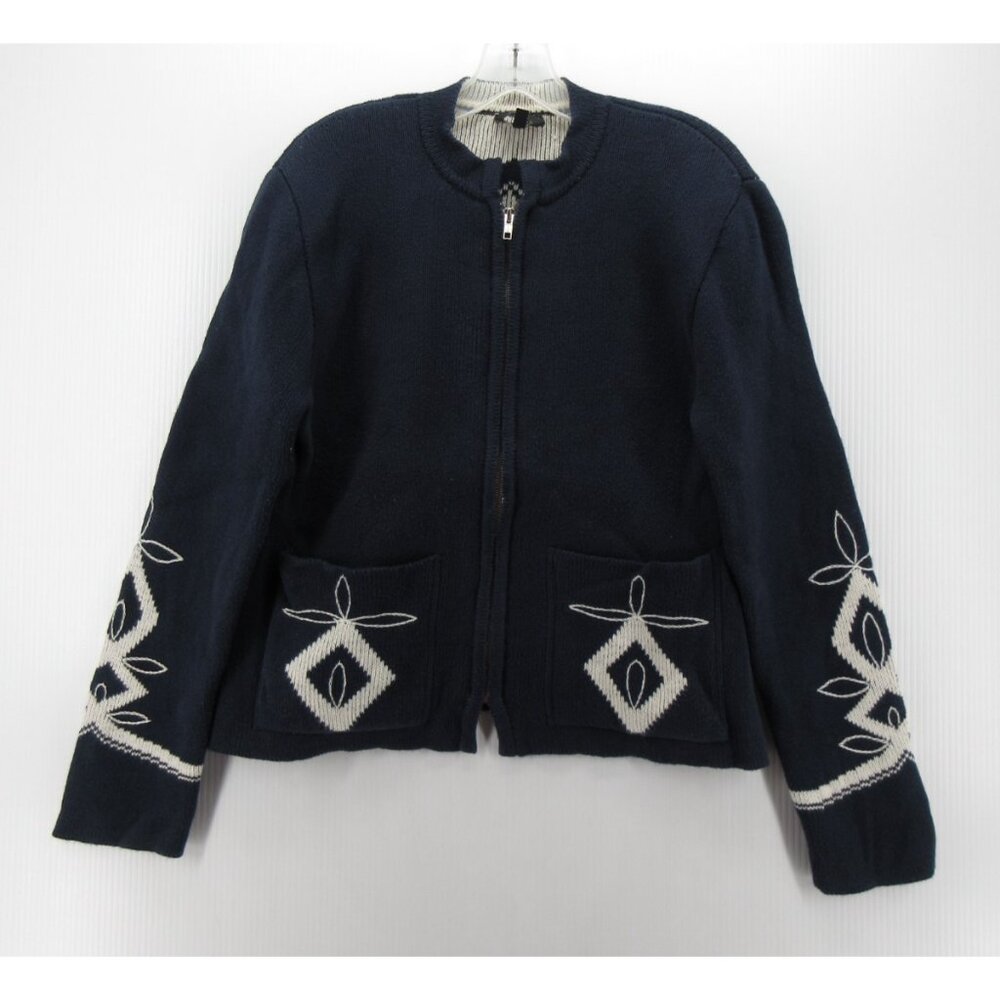 Agnes B Sweater 2 Cardigan Full Zip Geometric Tribal Chunky Knit 8-10